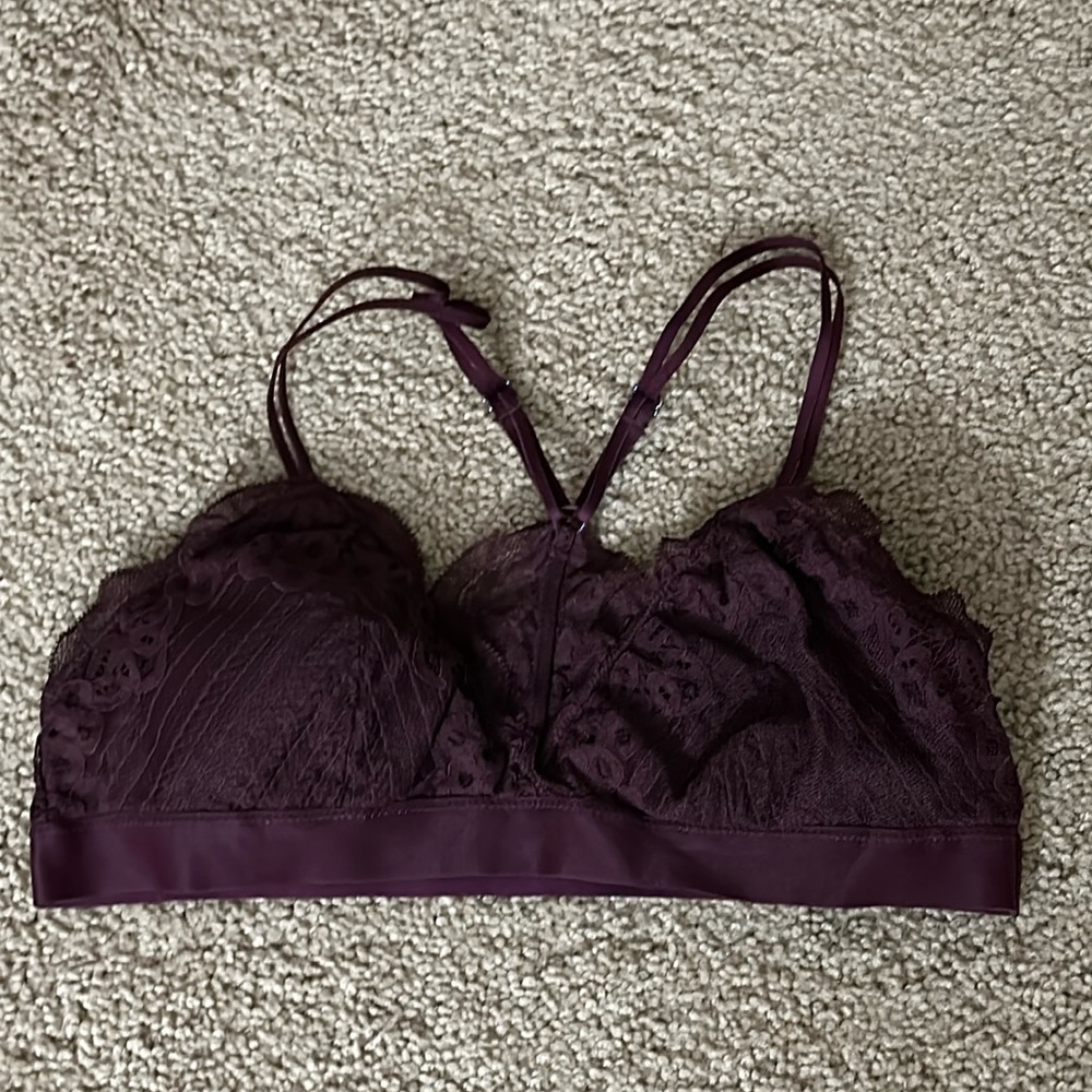 aerie Burgundy Lace Padded Bralette, Size M